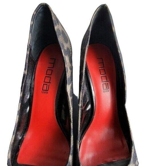 NEW Moda Spana Heels Peep Toe Sz 7.5‎ Animal Print Black Tan Shoes Classic Sexy - Picture 4 of 10